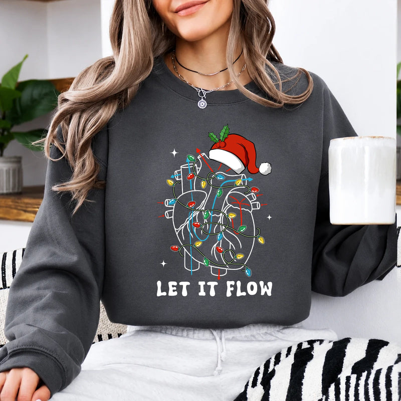 Cardiac Nurse Christmas Sweatshirt Let It Flow Holiday Cardiology Women Cute Medical Design
