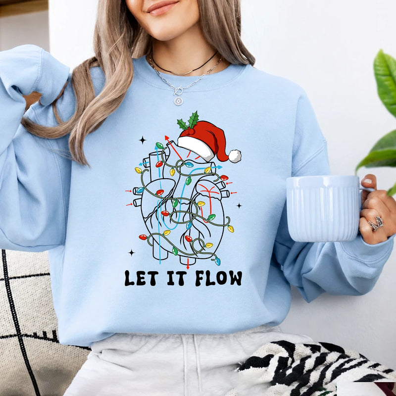Cardiac Nurse Christmas Sweatshirt Let It Flow Holiday Cardiology Women Cute Medical Design
