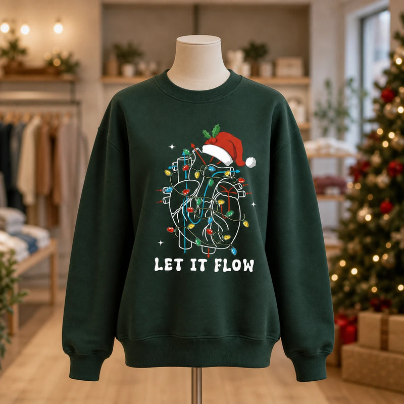 Cardiac Nurse Christmas Sweatshirt LET IT FLOW Holiday Heart Care Medical Design