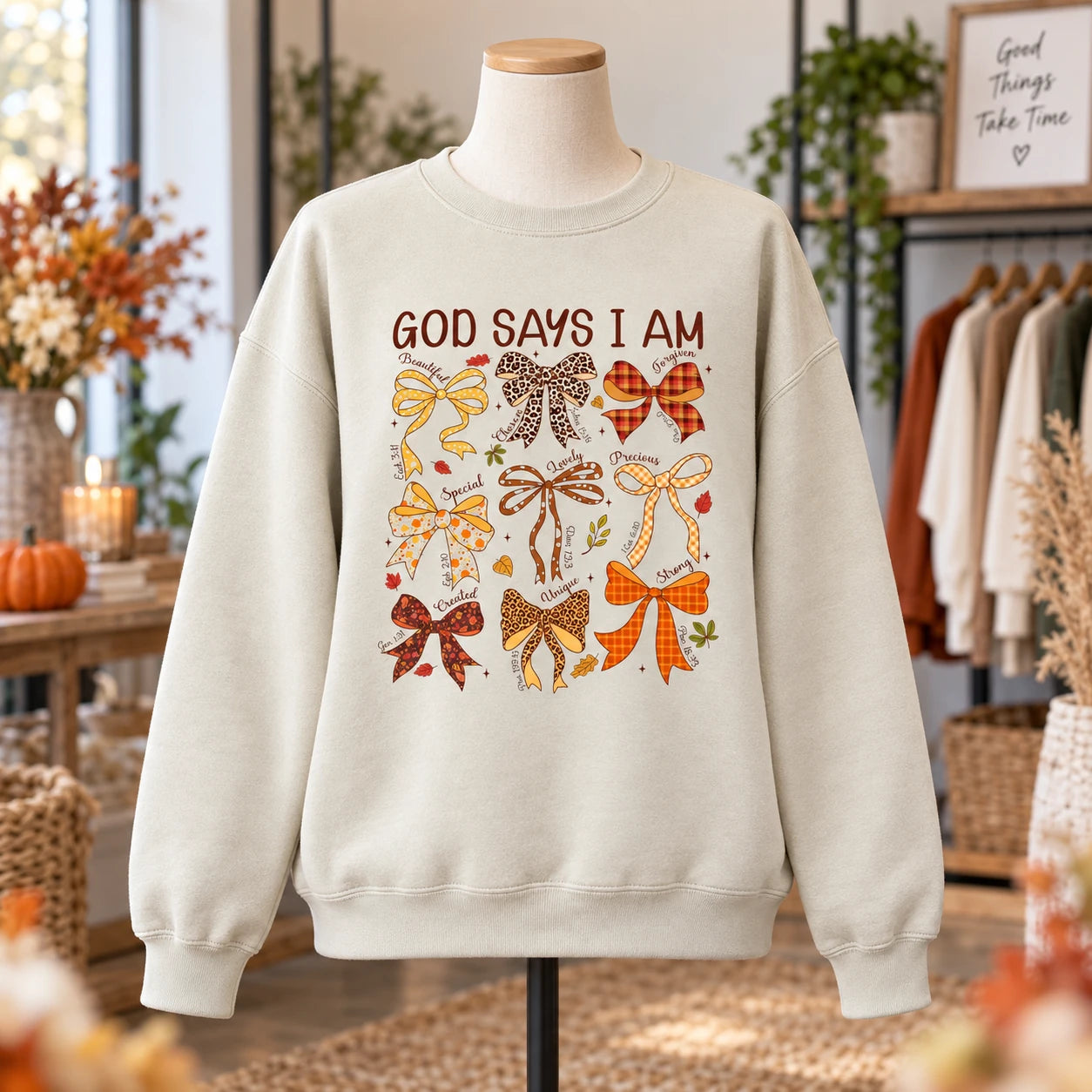 Christian Affirmation Gift for Women God Says I Am Faith Sweatshirt or T-Shirt Coquette Bow Design