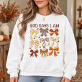 Christian Affirmation Gift for Women God Says I Am Faith Sweatshirt or T-Shirt Coquette Bow Design