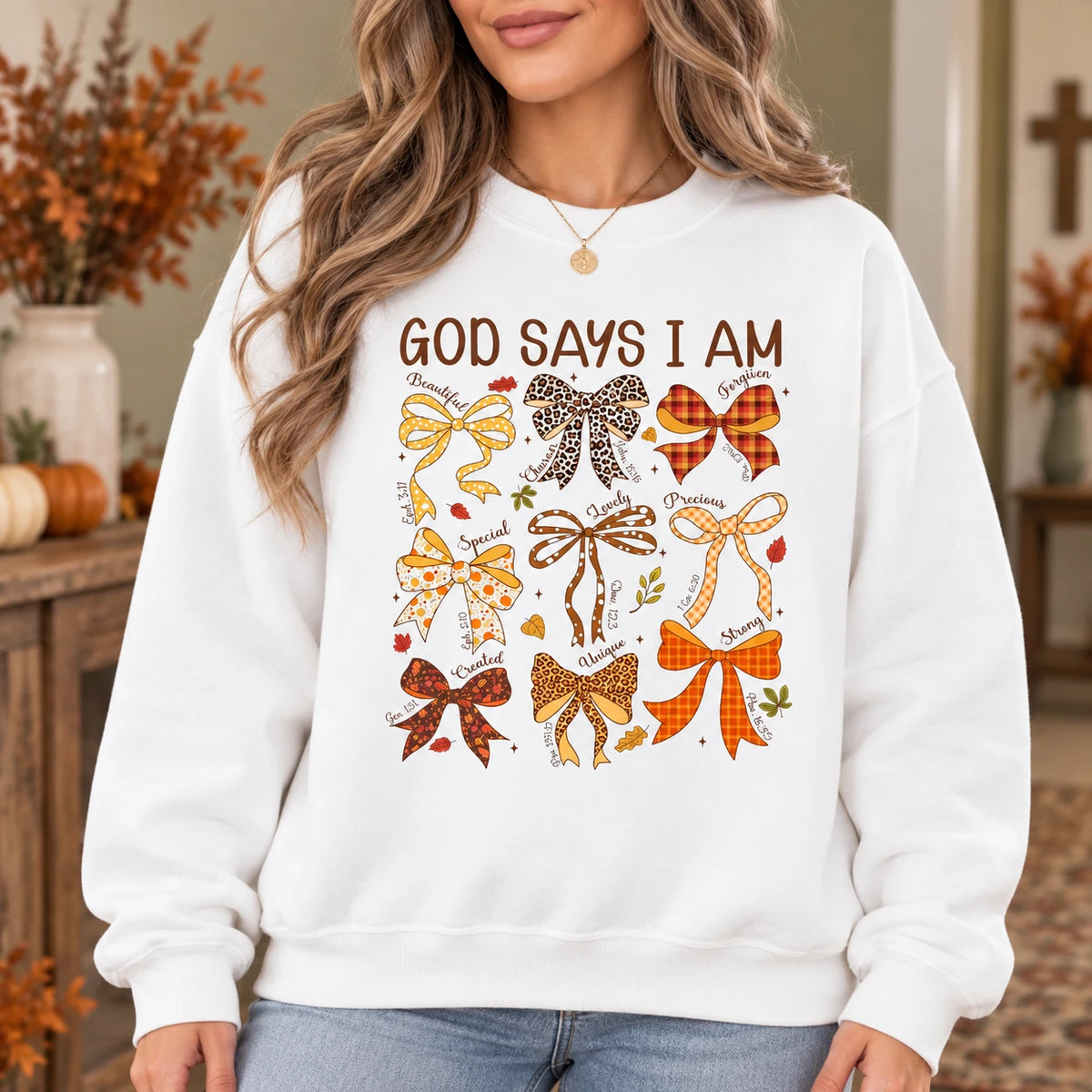 Christian Affirmation Gift for Women God Says I Am Faith Sweatshirt or T-Shirt Coquette Bow Design