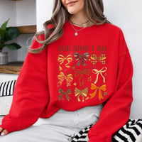 Christian Affirmation Gift for Women God Says I Am Sweatshirt and T-Shirt Faith Gift Women Coquette Bow Design