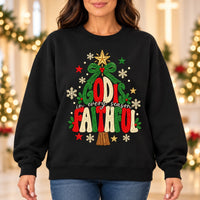 Christian Christmas Sweatshirt, God Is Faithful in Every Season Tree Design for Women