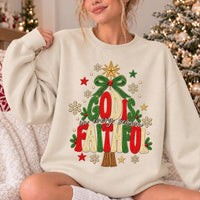 Christian Christmas Sweatshirt, God Is in Every Season Faithful, Holiday Faith for Women, Vintage Embroidery Style