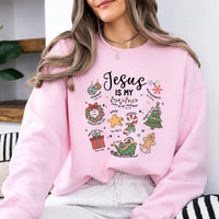Christian Christmas Sweatshirt Jesus Is My Christmas Faith Women Cute Hand Drawn Doodle Design