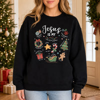 Christian Christmas Sweatshirt Jesus Is My Faith Holiday Doodle Graphic for Women
