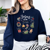 Christian Christmas Sweatshirt Jesus Is My Christmas Faith Women Cute Hand Drawn Doodle Design