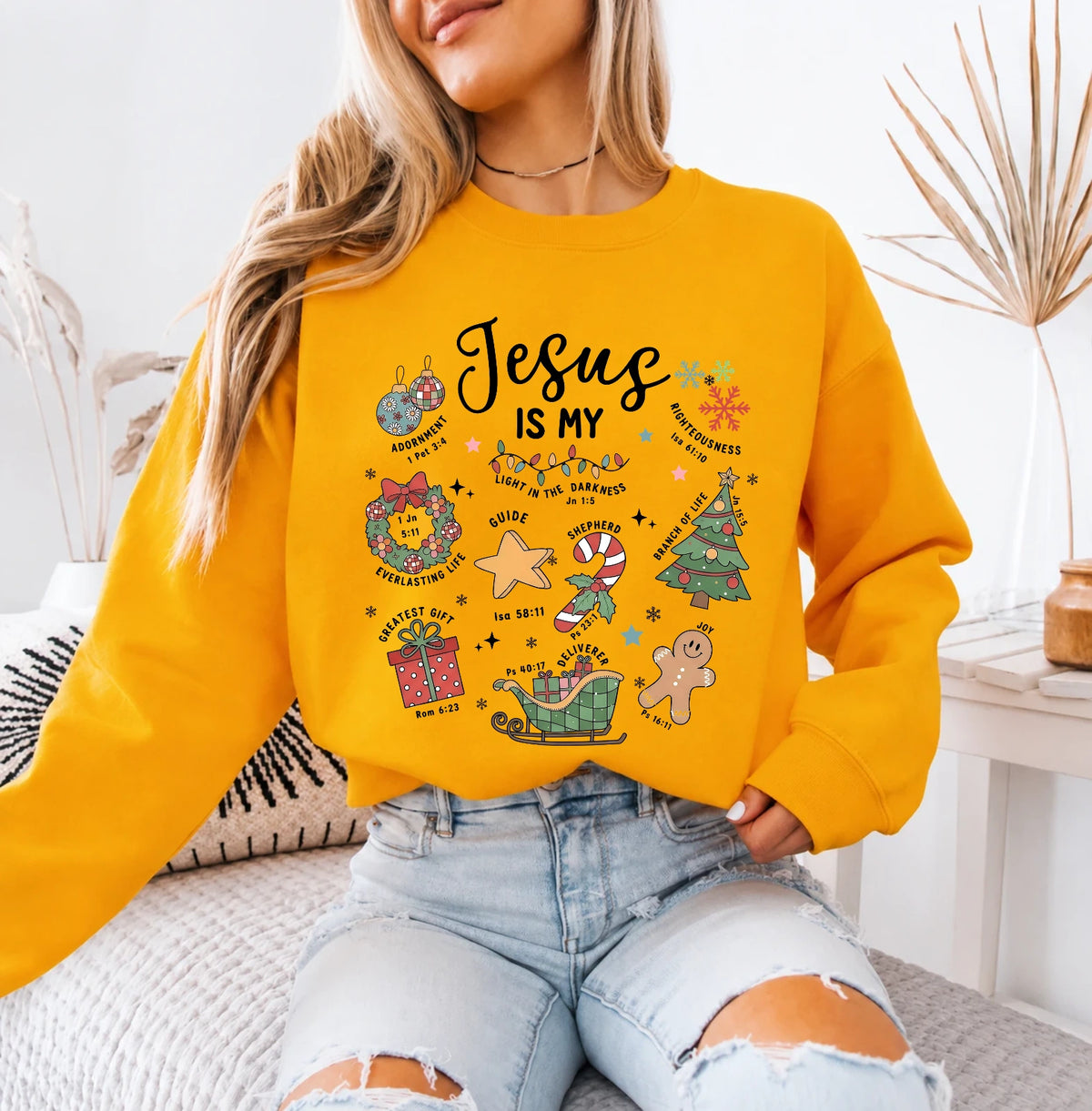 Christian Christmas Sweatshirt Jesus Is My Christmas Faith Women Cute Hand Drawn Doodle Design