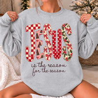 Christian Christmas Sweatshirt Jesus Is the Reason for the Season Faith Holiday Women Retro Floral Design