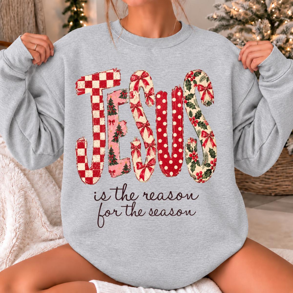 Christian Christmas Sweatshirt Jesus Is the Reason for the Season Faith Holiday Women Retro Floral Design