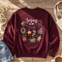 Christian Christmas Sweatshirt Jesus Is My Faith Holiday Doodle Graphic for Women