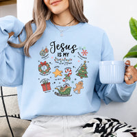 Christian Christmas Sweatshirt Jesus Is My Christmas Faith Women Cute Hand Drawn Doodle Design