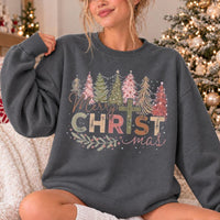 Christian Christmas Sweatshirt, Merry CHRISTmas Faith Cross, Holiday Women, Vintage Pastel Tree Design