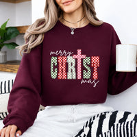 Christian Christmas Sweatshirt Merry CHRISTmas Christmas Faith Women Checker Cross Design