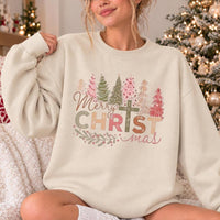 Christian Christmas Sweatshirt, Merry CHRISTmas Faith Cross, Holiday Women, Vintage Pastel Tree Design