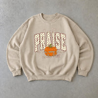 Christian Fall Sweatshirt I Will Praise Him In Every Season Autumn Faith Women Retro Pumpkin Design
