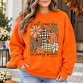 Christian Fall Sweatshirt with I Will Praise Him in Every Season Bible Verse, Psalm 146:2 Cross and Pumpkin Floral Artwork