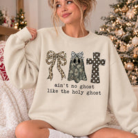 Christian Halloween Sweatshirt Ain't No Ghost Like the Holy Ghost Faith Based Fall Women Cute Camo Bow Design