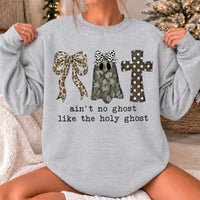 Christian Halloween Sweatshirt Ain't No Ghost Like the Holy Ghost Faith Based Fall Women Cute Camo Bow Design