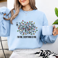 Christmas Anxiety Sweatshirt I'm Fine Everything Is Fine Holiday Stress Humor Women Tangled Lights Design