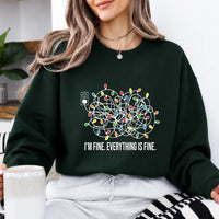 Christmas Anxiety Sweatshirt I'm Fine Everything Is Fine Holiday Stress Humor Women Tangled Lights Design