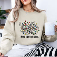 Christmas Anxiety Sweatshirt I'm Fine Everything Is Fine Holiday Stress Humor Women Tangled Lights Design