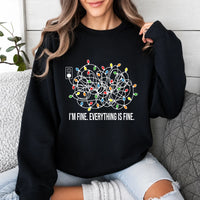 Christmas Anxiety Sweatshirt I'm Fine Everything Is Fine Holiday Stress Humor Women Tangled Lights Design