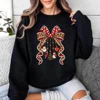 Christmas Bow Sweatshirt Leopard Ribbon Charm Design Holiday Women Cute Coquette Style