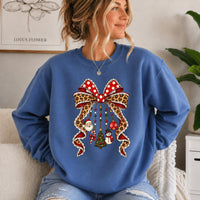 Christmas Bow Sweatshirt Leopard Ribbon Charm Design Holiday Women Cute Coquette Style