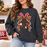 Christmas Bow Sweatshirt Leopard Ribbon Holiday Charm For Women Cute Coquette Xmas Style