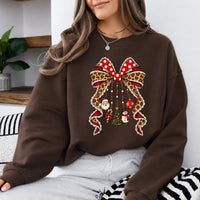 Christmas Bow Sweatshirt Leopard Ribbon Charm Design Holiday Women Cute Coquette Style