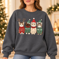 Christmas Cat Mom Gift, Four Festive Kittens Sweatshirt, Cute Vintage Holiday Illustration