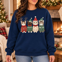 Christmas Cat Mom Gift, Four Festive Kittens Sweatshirt, Cute Vintage Holiday Illustration