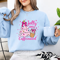 Christmas Coffee Sweatshirt Jolly and Caffeinated Christmas Coffee Lover Women Coquette Cute Design