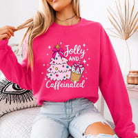 Christmas Coffee Sweatshirt Jolly and Caffeinated Christmas Coffee Lover Women Coquette Cute Design