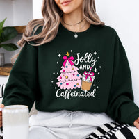 Christmas Coffee Sweatshirt Jolly and Caffeinated Christmas Coffee Lover Women Coquette Cute Design