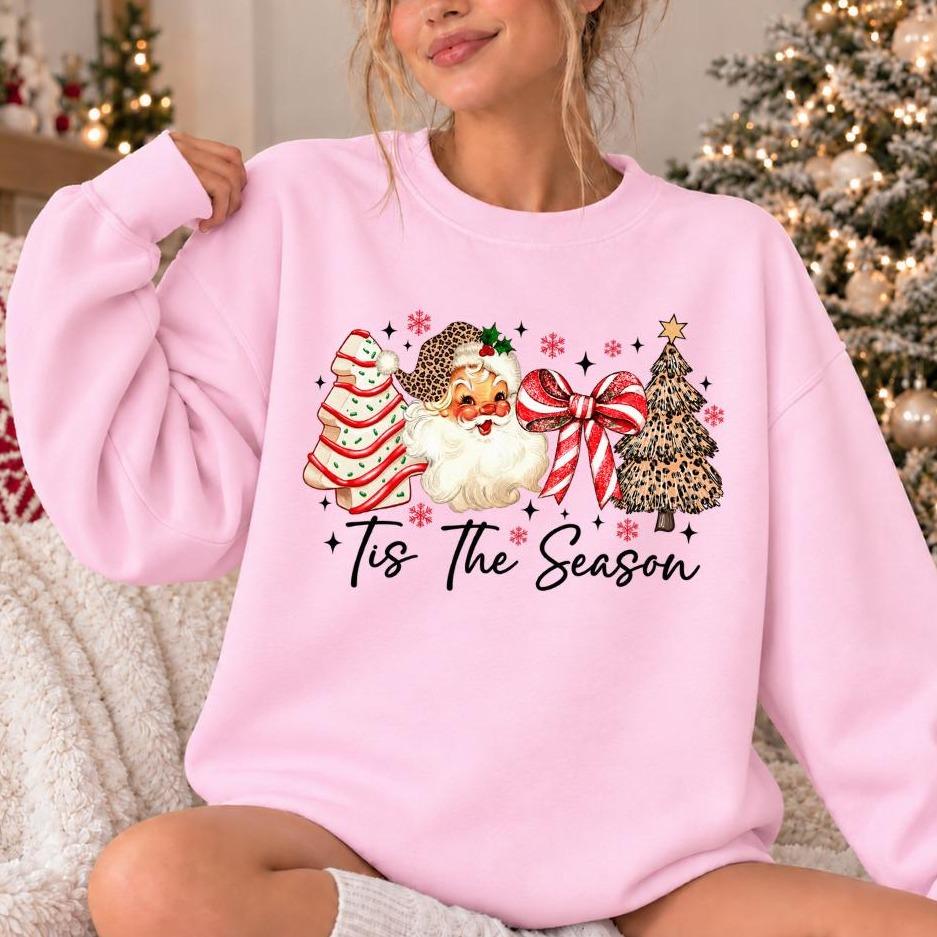 Christmas Gift for Her Tis The Season Sweatshirt Festive Holiday Women Vintage Leopard Print Design