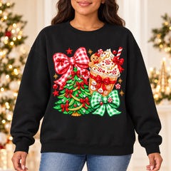 Christmas Gift for Women Tree, Cocoa, Gingerbread and Gingham Bow Sweatshirt