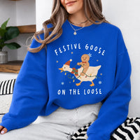 Christmas Goose Sweatshirt, Festive Goose On The Loose, Christmas Holiday Women Cute Cartoon Design