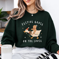 Christmas Goose Sweatshirt, Festive Goose On The Loose, Christmas Holiday Women Cute Cartoon Design