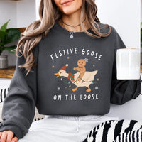 Christmas Goose Sweatshirt, Festive Goose On The Loose, Christmas Holiday Women Cute Cartoon Design