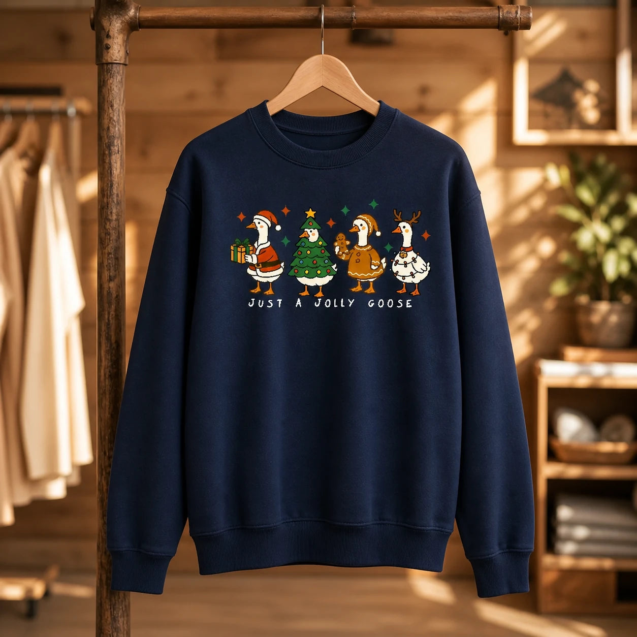 Christmas Goose Sweatshirt Just A Jolly Goose Cute Holiday Animal Lover Women Design