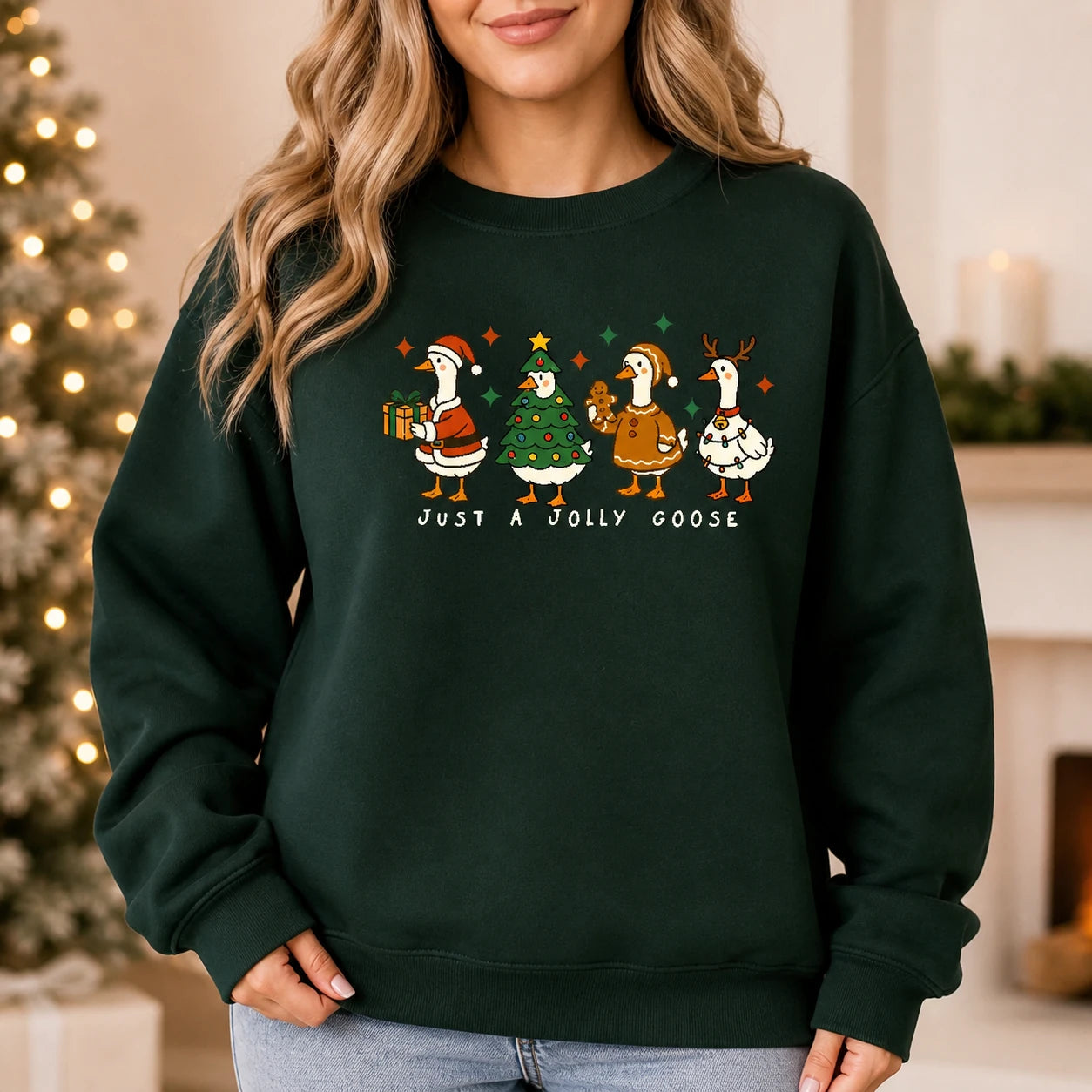 Christmas Goose Sweatshirt Just A Jolly Goose Cute Holiday Animal Lover Women Design