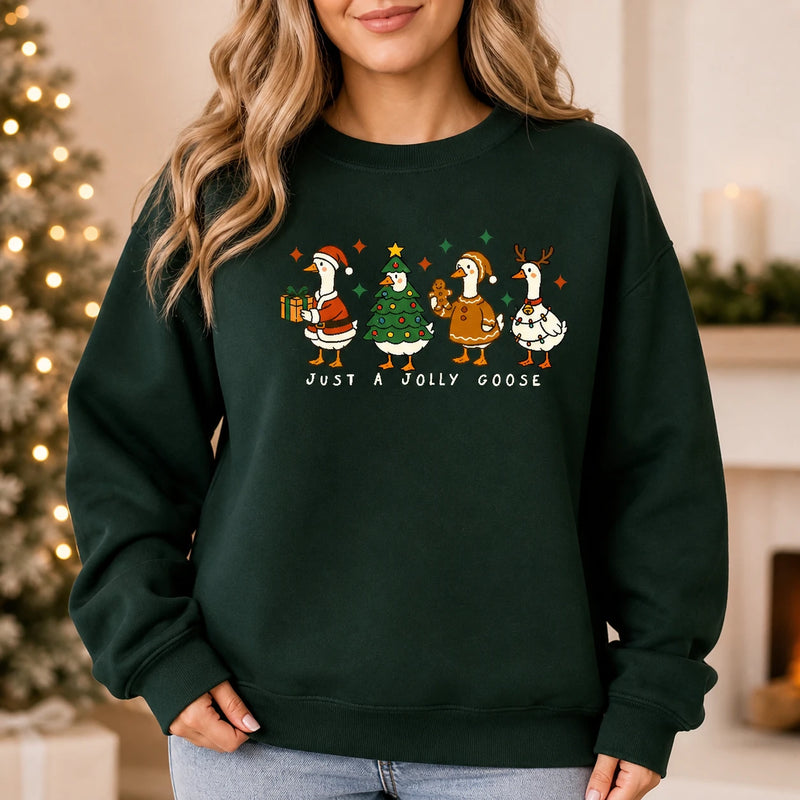 Christmas Goose Sweatshirt Just A Jolly Goose Cute Holiday Animal Lover Women Design