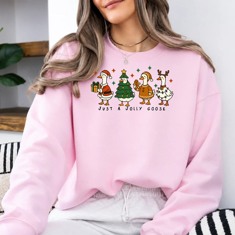 Christmas Goose Sweatshirt Just A Jolly Goose Cute Holiday Goose Lover Women Cartoon Design