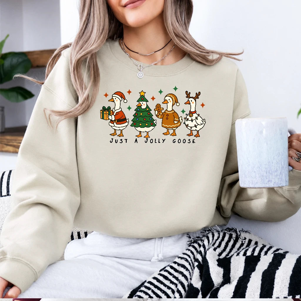 Christmas Goose Sweatshirt Just A Jolly Goose Cute Holiday Goose Lover Women Cartoon Design