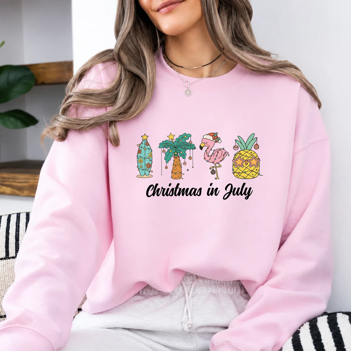 Christmas in July Sweatshirt Christmas in July Tropical Holiday Women Cute Summer Beach Design
