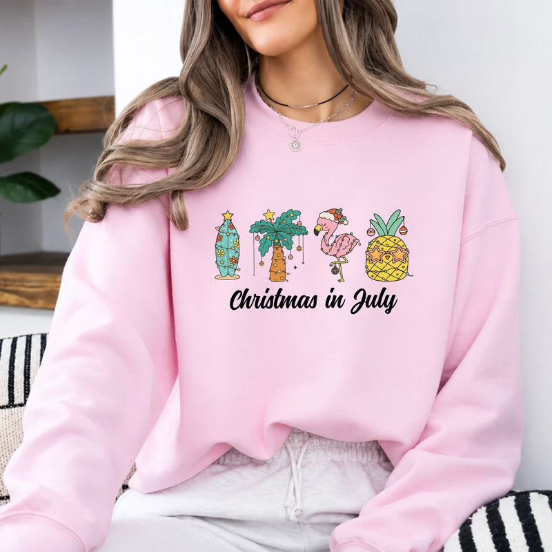 Christmas in July Sweatshirt Christmas in July Tropical Holiday Women Cute Summer Beach Design