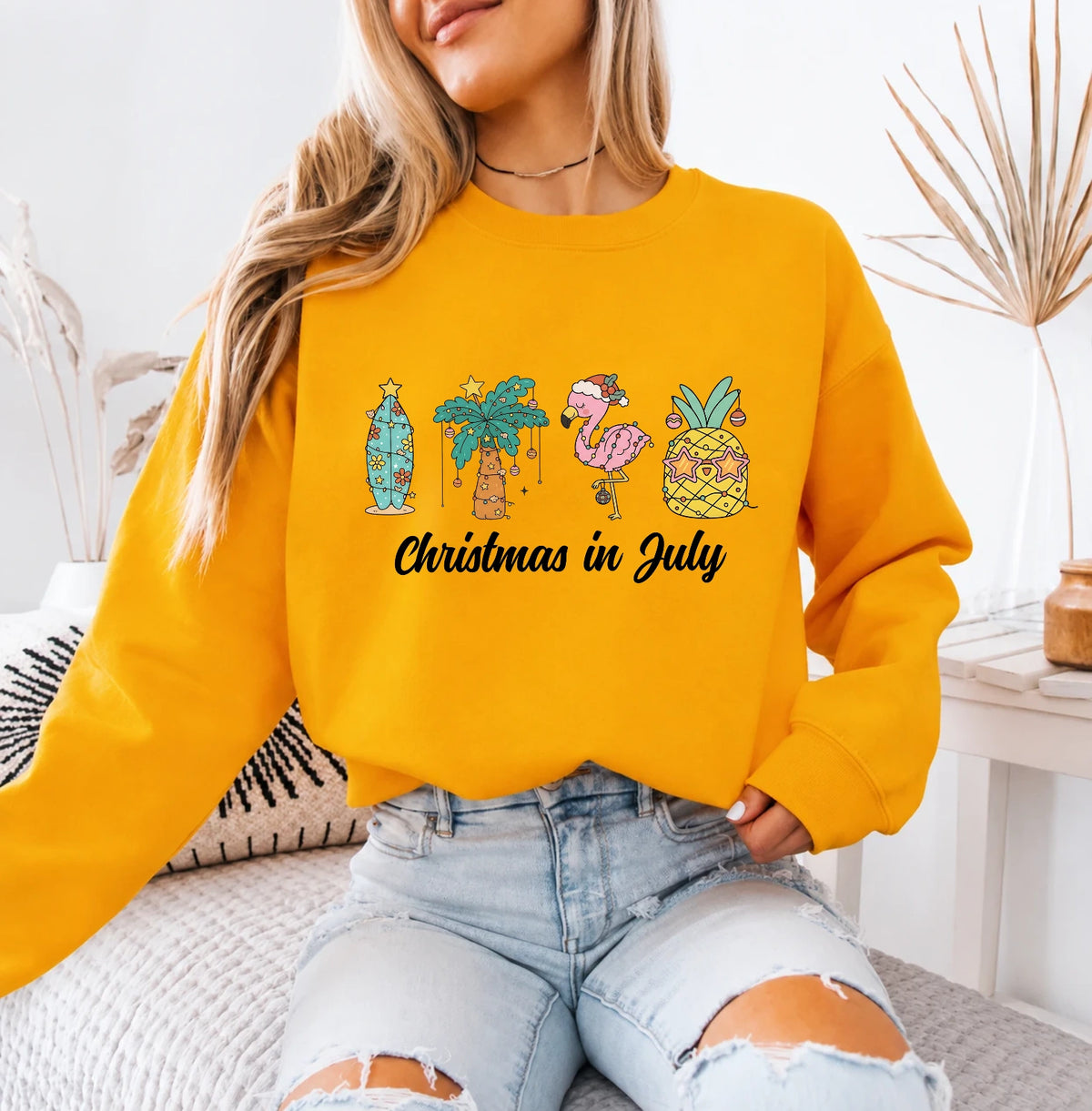 Christmas in July Sweatshirt Christmas in July Tropical Holiday Women Cute Summer Beach Design